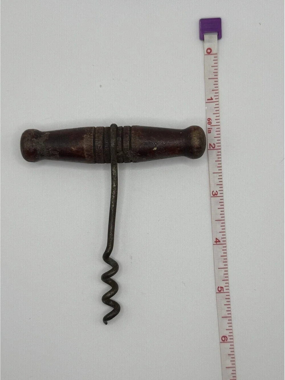 Vintage Corkscrew Opener Metal With Wooden T Handle. unmarked